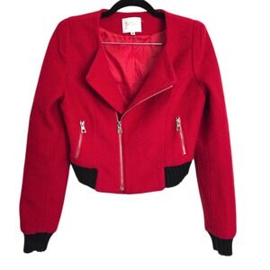 Sese Collection Red Black Cropped Moto Bomber Jacket Fits US XS